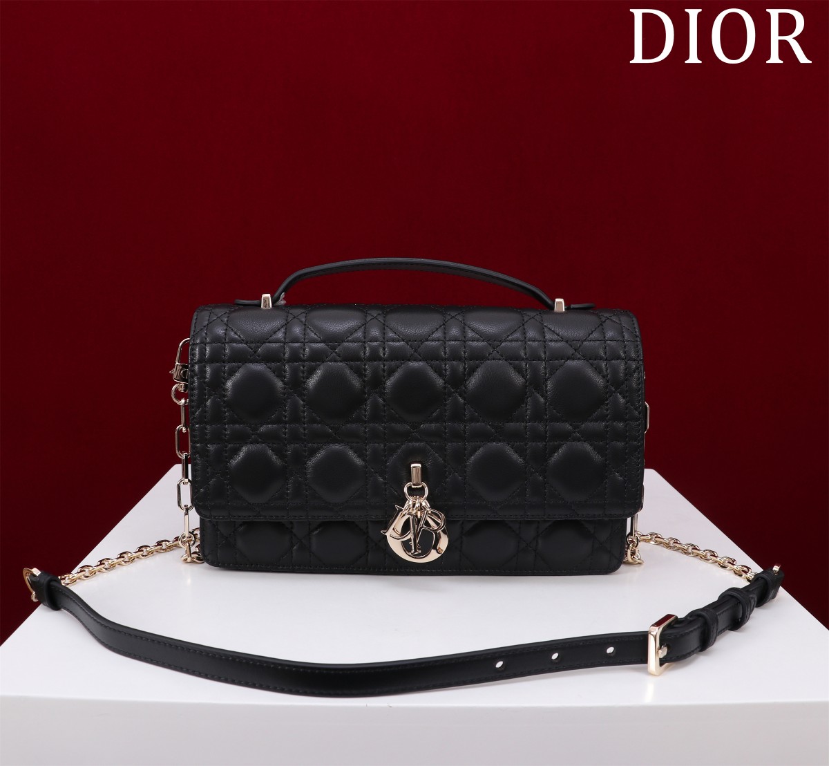 My Dior Top Handle Bag Black Cannage Lambskin